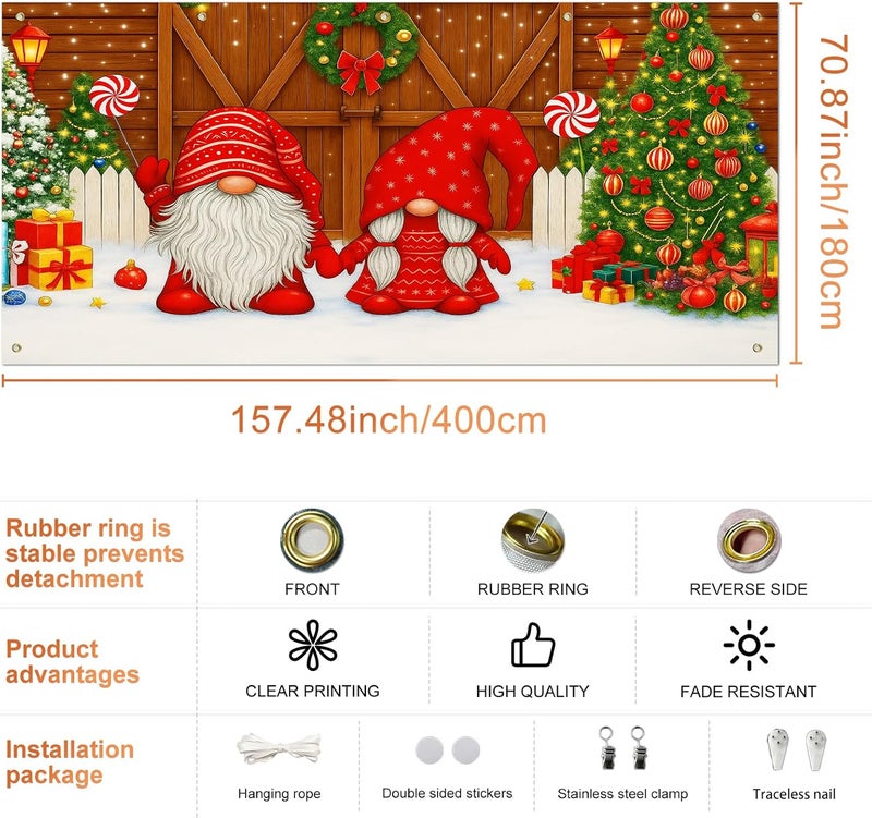 IVN Christmas Garage Door Cover Decoration 13x6ft Gnomes by Barn Doors with Tree Merry Christmas Garage Door Banner Home Door Front Yard Decor for Xmas Eve Holiday Outdoor - Image 3